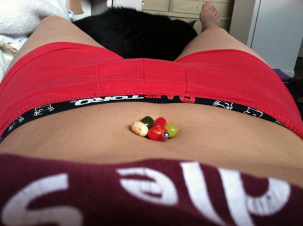 Use Your Belly Button To Hold Your Jelly Beans