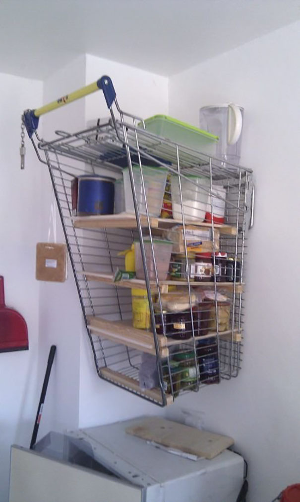 Use A Shopping Cart As A Shelf If You Have No Money For The Furnishings