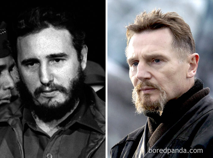 Cuban Revolutionary And Politicianfidel Castro (1926-2016) And Liam Neeson