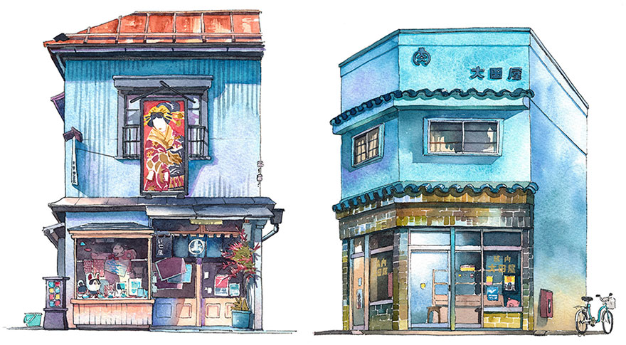 Tokyo Storefronts Captured In Watercolor By Polish Artist