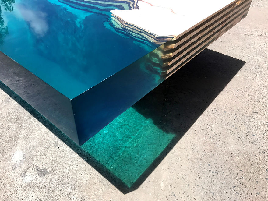Aquatic Coffee Tables That I Make By Merging Natural Stone And Resin