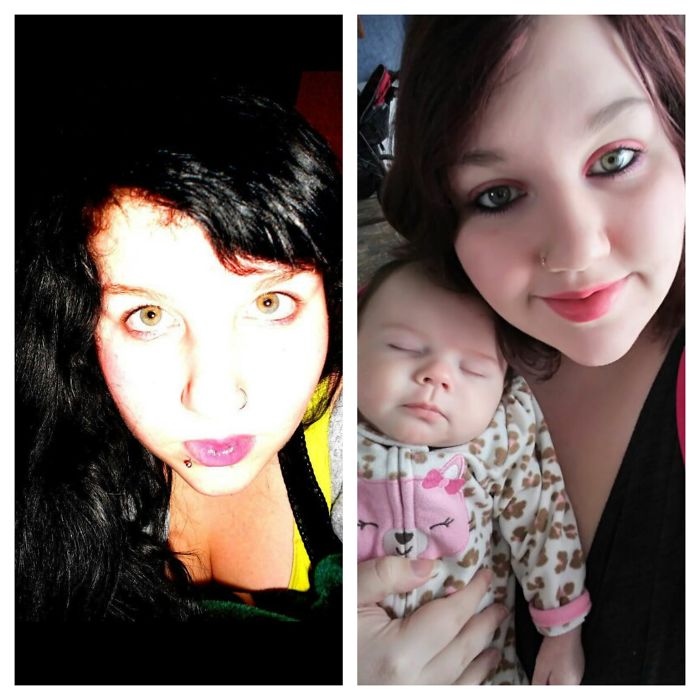 First Picture Is Me Whenever I Was 16 Years Old And The Second One Is Me Now At Age 20 With My 2 Month Old Baby Girl..