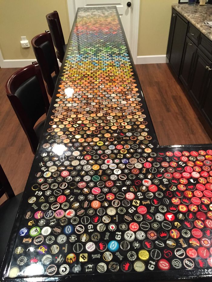 Man Collects Bottle Caps For 5 Years To Redo His Kitchen, And Here's The Result