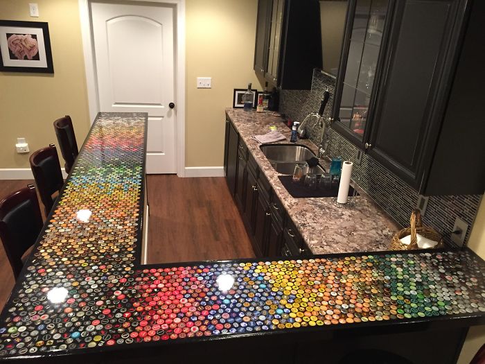 Man Collects Bottle Caps For 5 Years To Redo His Kitchen, And Here's The Result