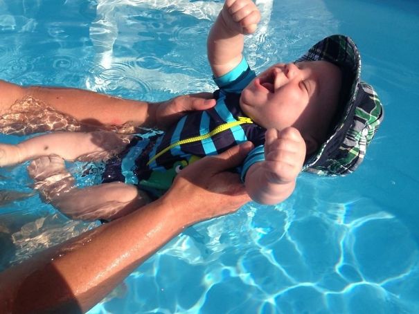 This Is My Son's First Time In A Swimming Pool, He Makes This Same Face When He's Wetting His Diaper