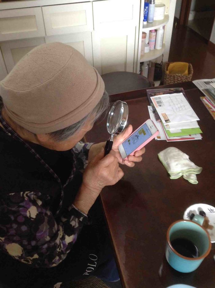 My 90 Year Old Grandma From Japan, Showing Us How She Zooms In With An Iphone