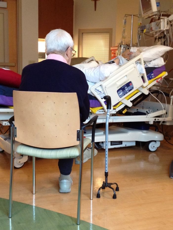 Love Is Awesome. My 90 Year Old Grandpa Didn't Move From This Spot For 4 Days After Grandmas Open Heart Surgery