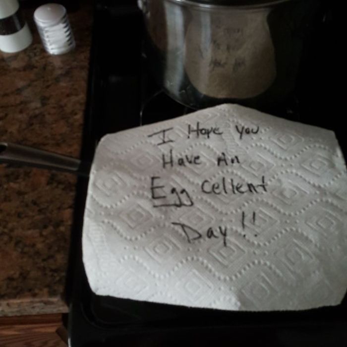 Woke Up To This Note From My Wife On My Egg Pan (I Eat A Lot Of Eggs.) Made Me Laugh More Than It Should Have.
