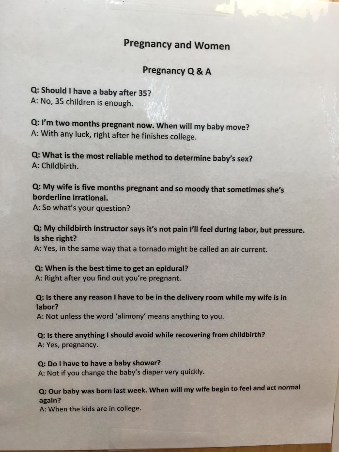 This Brutally Honest Pregnancy FAQ Sign On OBGYN's Wall Will Make You Laugh
