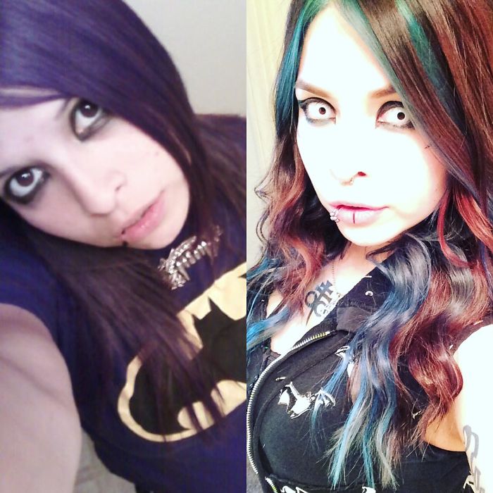 Then: 15 In High School. Now: Adulting Working To Pay My Bills As Well As Buying My Comic Books And Rocking Out To Leftover Crack. Definitely Changed My Make Up Game. I Guess For Some Of Us It's Not Just A Phase :)