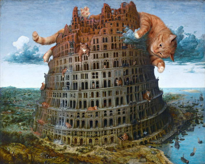 Pieter Bruegel The Elder, The Tower Of Babel, Fixed By Cats, Diptych, Part 1