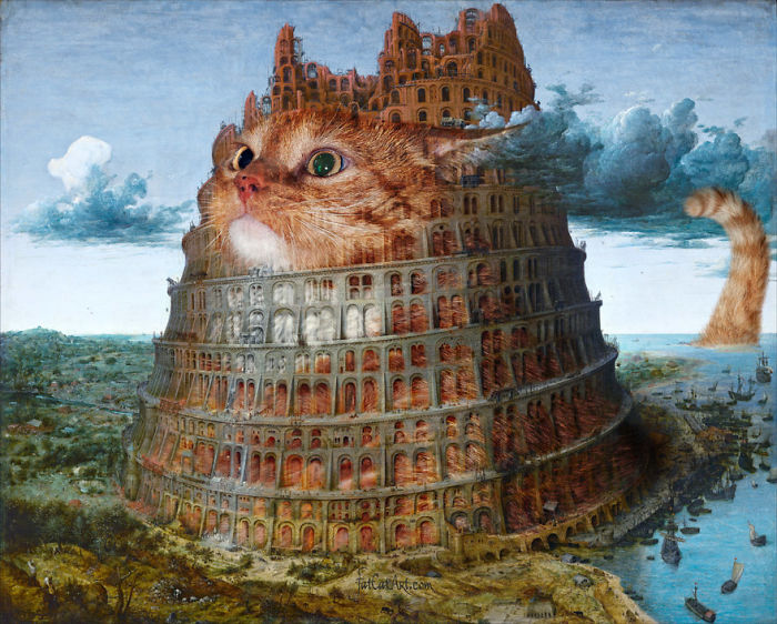 Pieter Bruegel The Elder, The Tower Of Babel, Fixed By Cats, Diptych, Part 2