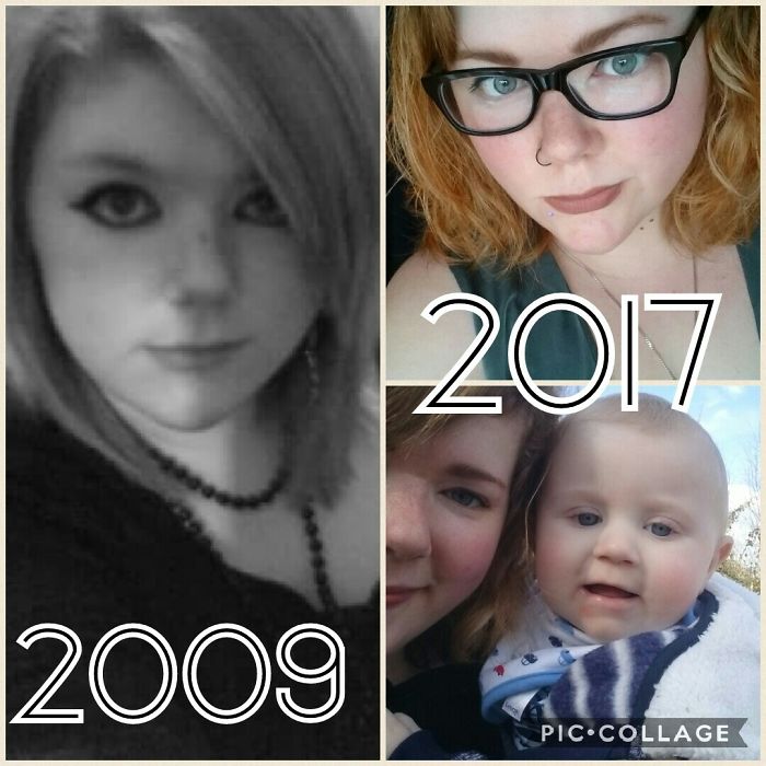 Me In 2009 At 16 Trying So Hard To Be Emotional To Fit In Vs Me Now In 2017 At 24, A Mummy To My Beautiful 9 Month Old Little Boy, About To Start A New Job, And Slightly Better Makeup Application Skills