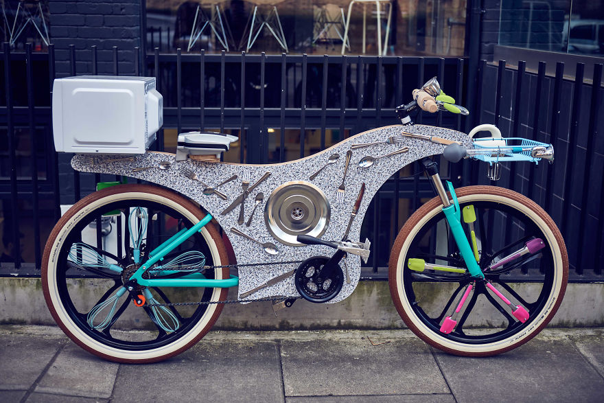 74 Kitchen Utensils Were Used To Construct This Bike