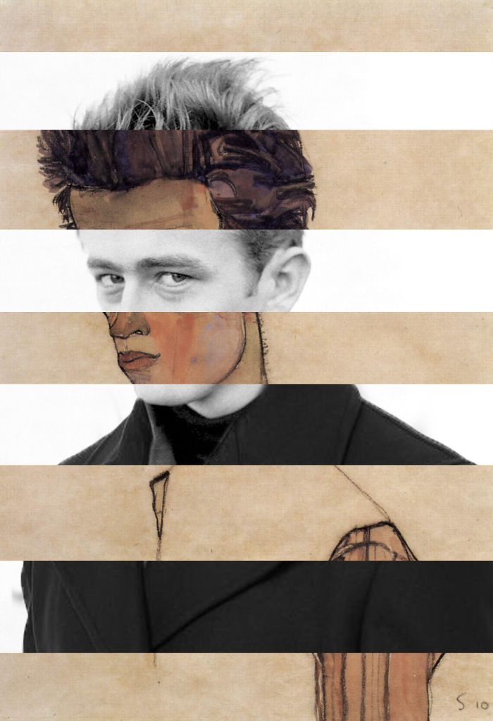 Schiele Self Portrait With Striped Shirt And James Dean
