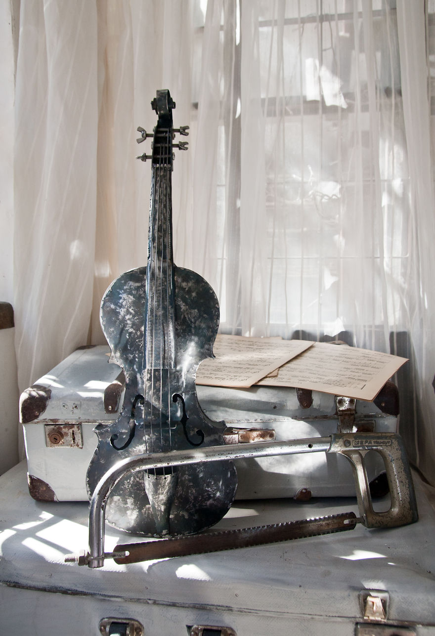 Metal Violin By Bulgarian Sculptor