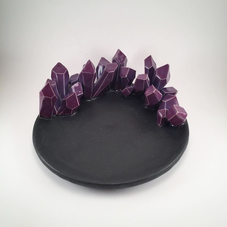 I Create Ceramic Pieces With Giant Sculpted Crystals Growing Out Of Them