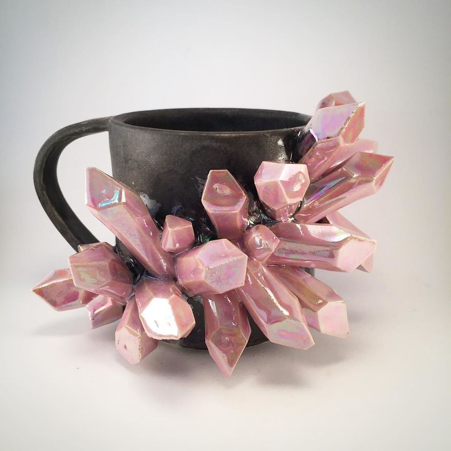 I Create Ceramic Pieces With Giant Sculpted Crystals Growing Out Of Them