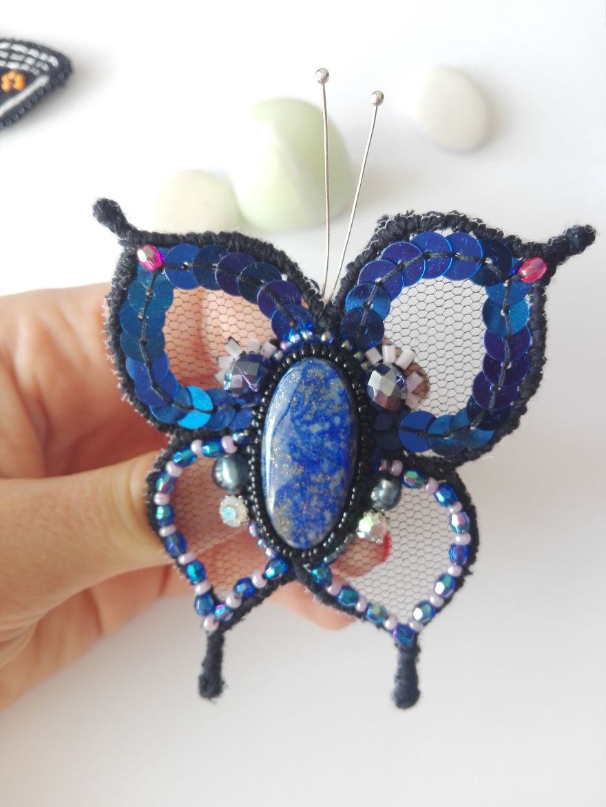 Fantasy Butterfly Brooch With Lapis Lazuli Healing Crystal