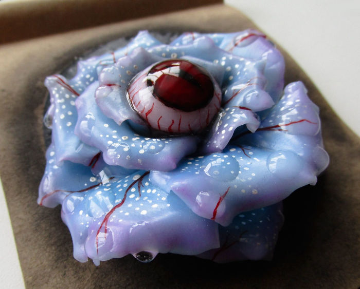 I Make Delicate Carnivorous Flowers (carnifloras Or Fleeth) Using Polymer Clay And Natural Gems