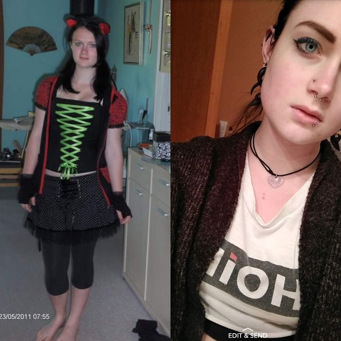Left Is Me At 13, Proper Scene/emo Kid Who Hated Herself, Right Is Me, Several Piercings And A Lot Of Self-esteem Later At 19. Not All Of It Is A Phase. (most Of It Though)