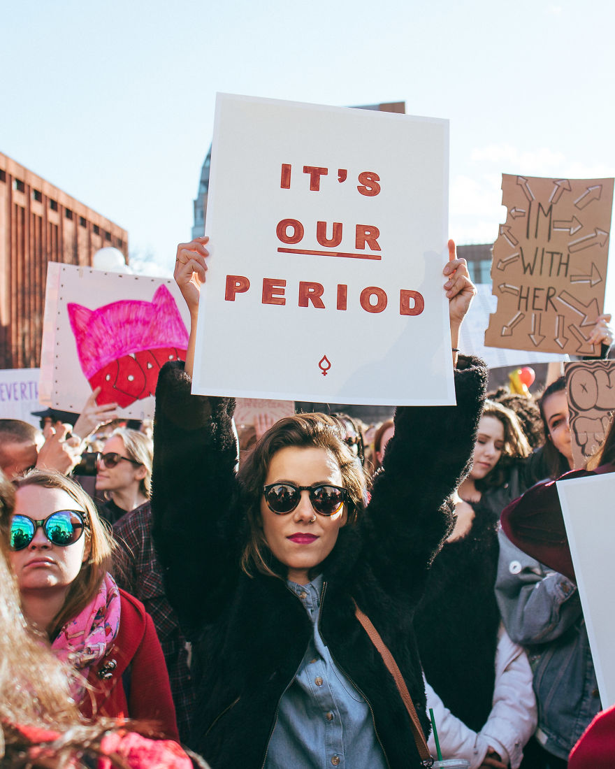 We Made Protest Posters With Our Period Blood For The International Women's Day Rally NYC