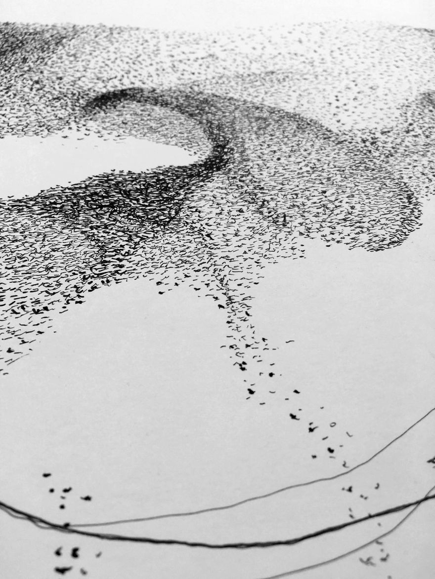 Breathtaking Starling Murmurations Put To Paper Using Scribbles And Dots By Scottish Artist