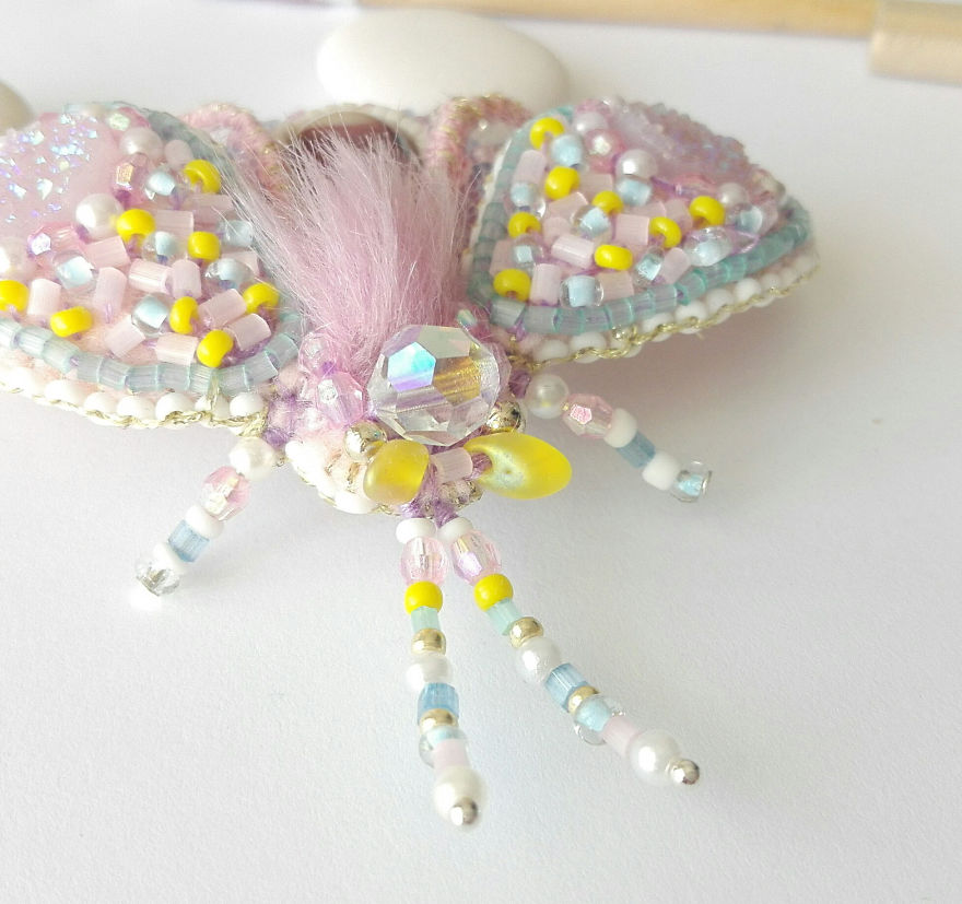 Yellow - Light Pink Fantasy Insect Brooch