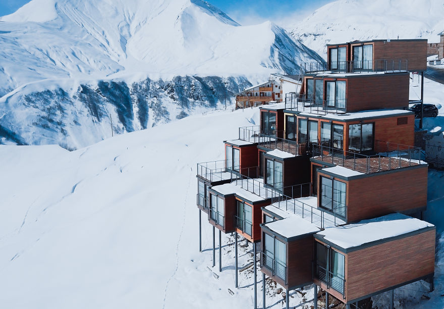 Mountain-Inspired Hotel Built From Shipping Containers 2200 Meters Above Sea Level In Georgia