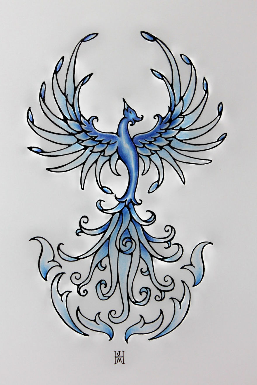Blue Phoenix- Freehand Pen And Ink Original