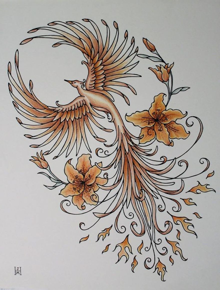 Copper Phoenix- Freehand Pen And Ink Original