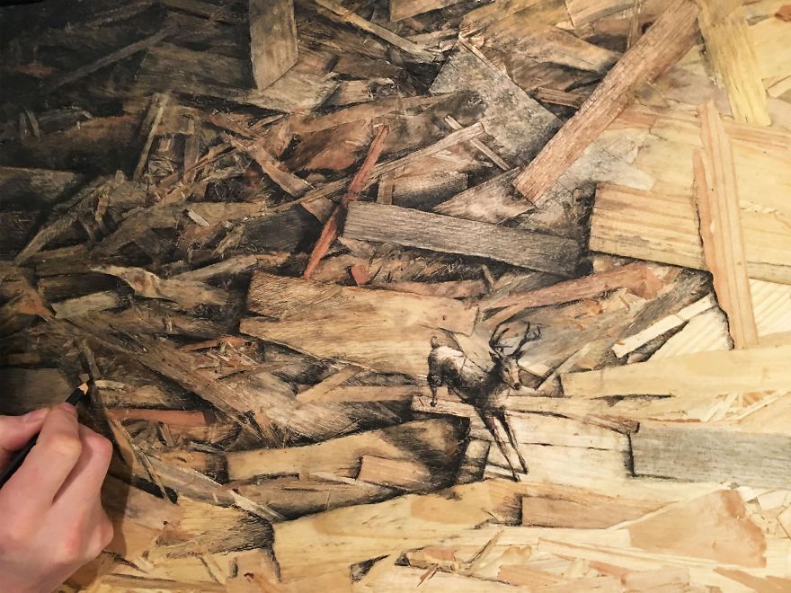 Spanish Artist Pejac Transforms Pressed Wood Into Optical Illusion Artworks