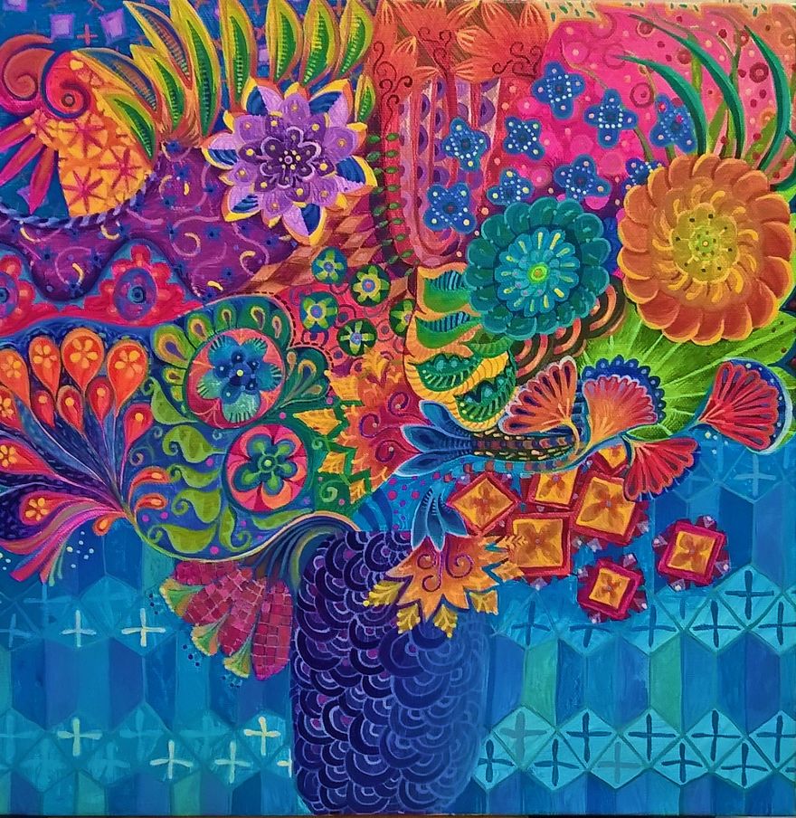 Squares, Colours And Flowers Make Me Tick, So I Paint Colourful Flowers On Square Canvases! Squares, Colours And Flowers Make Me Tick, So I Paint Colourful Flowers On Square Canvases!