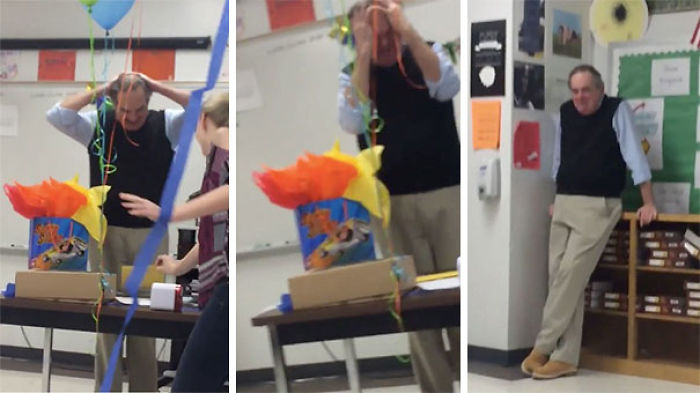 Este profesor se puso a llorar cuando sus alumnos le dieron una tarta de cumpleaños