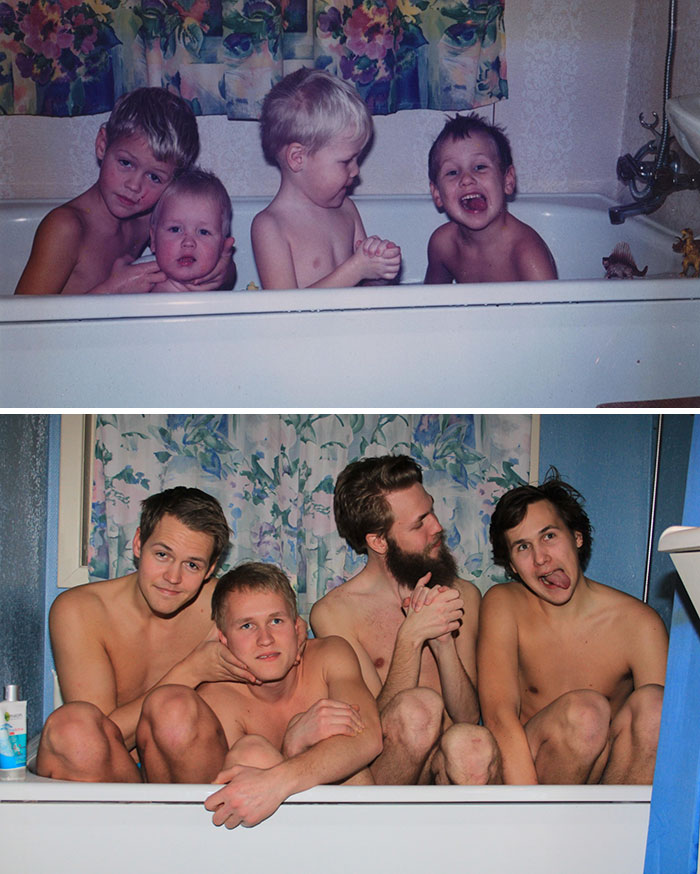 A Childhood Recreation Pic Of Me, My Brother And Two Cousins