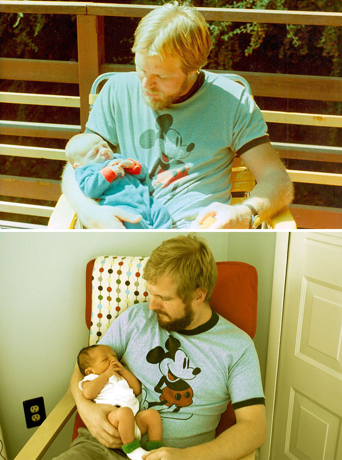 1: padre a los 29 años e hijo de 2 semanas. 2: hijo de 29 años y su propio hijo con 2 semanas