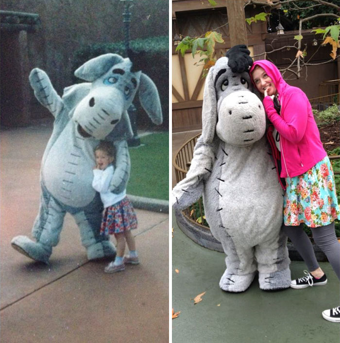 Then And Now Pictures Of Eeyore And Me, Set 21 Years Apart