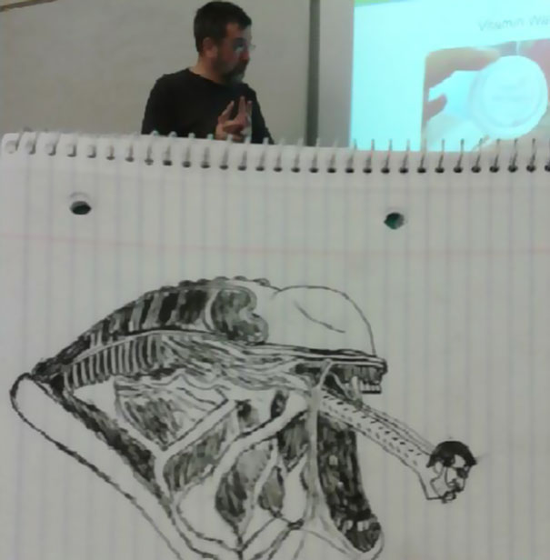 Bored Student Doodles His Professor For A Whole Semester, Gets Better And Better Each Class