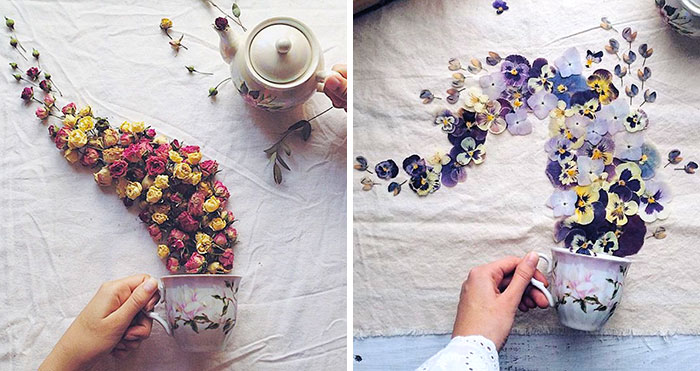 Poetic Scenes Of Teacups, Overflowing With Beautiful Flowers By A Russian Artist