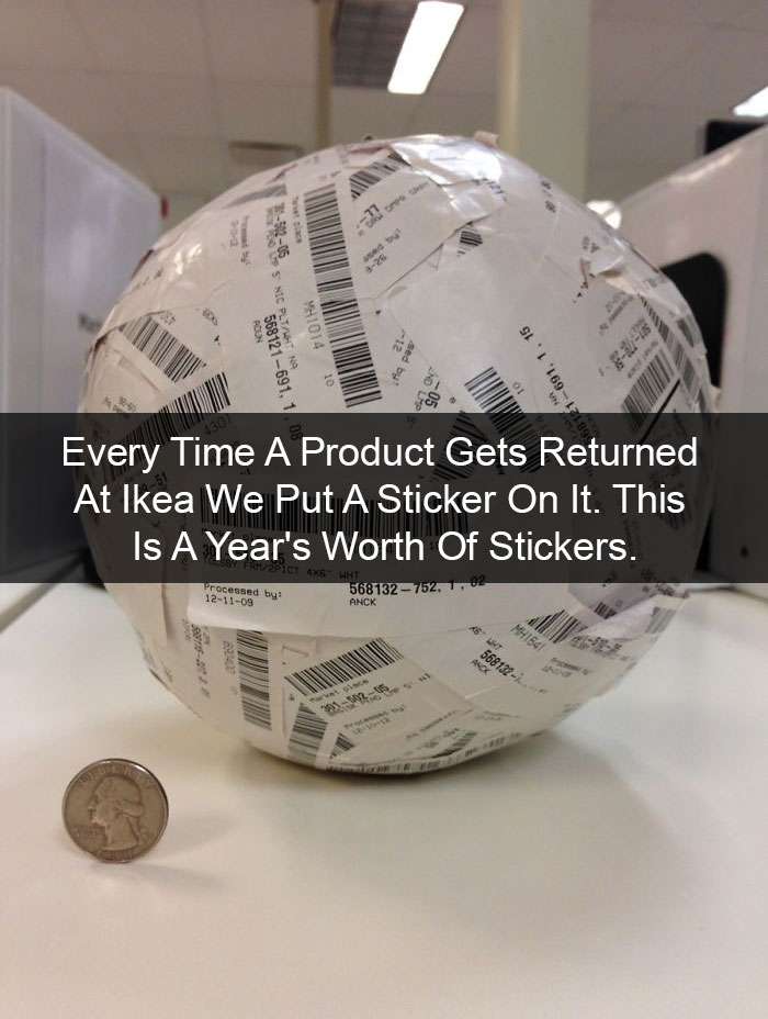 Every Time A Product Gets Returned At Ikea We Put A Sticker On It. This Is A Year's Worth Of Stickers.