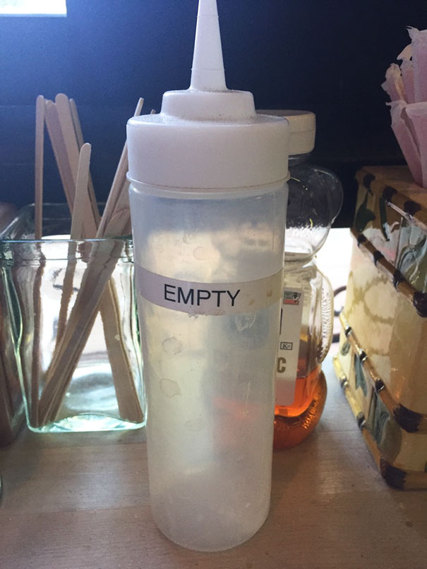 I Noticed This Bottle At A Local Coffee Shop, And Asked The Owner About It. He Said "Health Inspector Asked 'What's This Jar?' And I Said Nothing, It's Empty, And She Said 'Everything Has To Be Labeled' So I Labeled It."