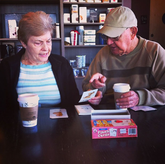I Was Sitting Next To This Couple At Starbucks This Morning, This Man John Was Teaching Linda The Alphabet. He Told Us That She Lost Her Memory And Was Re-Learning How To Read. Patience, Love, And Understanding At It's Finest