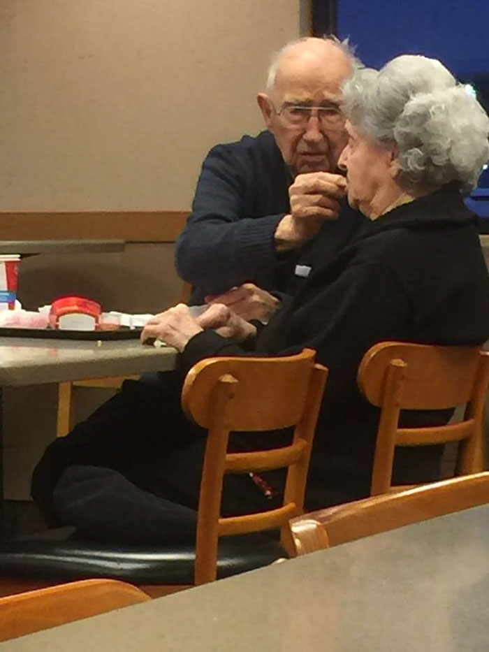 96 Years Old Man Feeding His 93 Years Old Wife Who Is Suffering From Alzheimer's. This Is Their Date Night