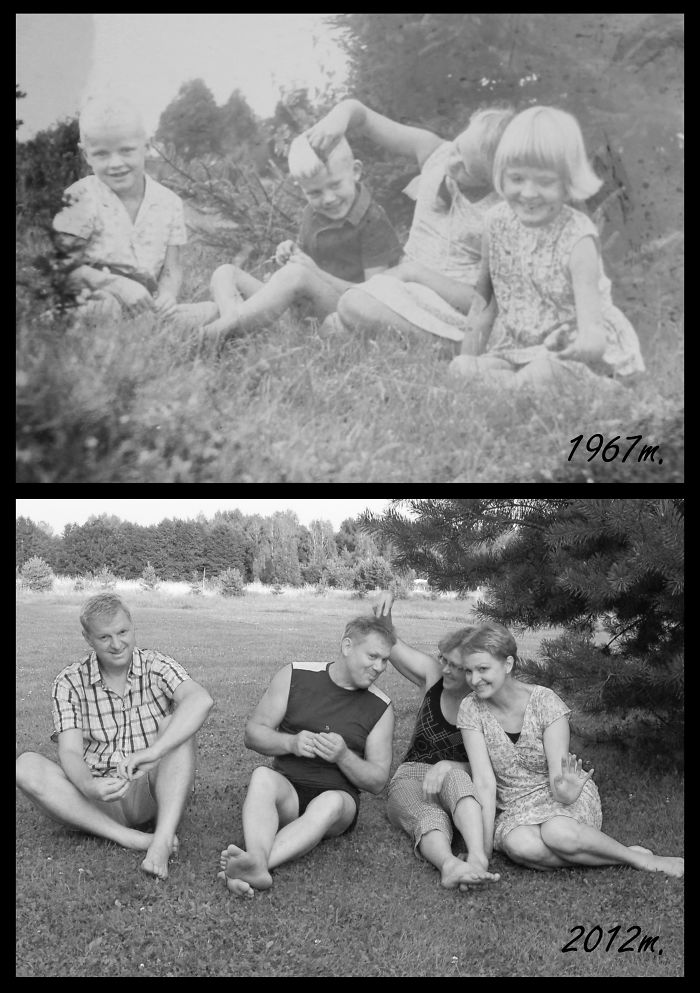 My Uncles And Aunts Recreating Pic From Summer 1967 On Annual Family Reunion! They Are So Gorgeous And So Much Fun!