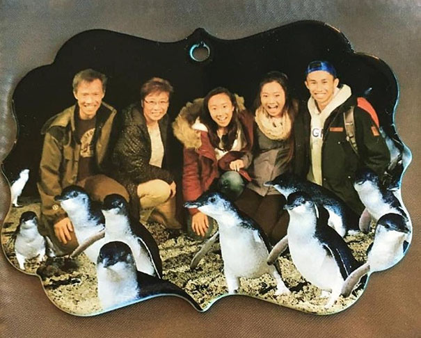 Ordered A Custom Family Photo Ornament. Received One With A Random Asian Family And Photoshopped Added Penguins. Not Even Mad