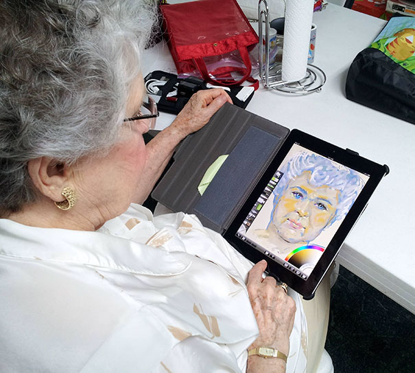 Bought My Grandma An iPad. She's 84 And Never Had A Tablet, And Wanted It For "Art." I Bought Artrage For Her And Left Her Alone With Her New Toy For 30 Minutes. This Is What I Came Back To