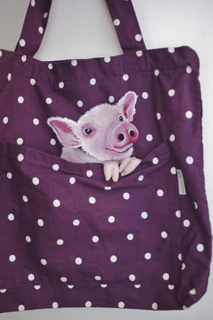 Forever Together! Hand Painted Shoulder Bags With Animals In A Pocket
