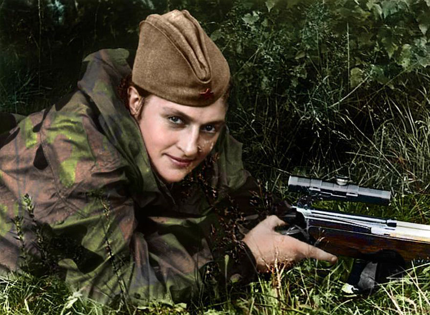 Colourised Pics Of Russia’s Female Snipers Who Terrorised Nazis, Including "Lady Death" With 309 Kills