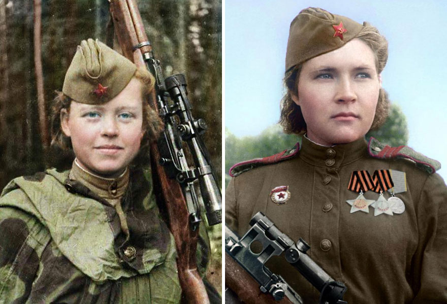 Colourised Pics Of Russia’s Female Snipers Who Terrorised Nazis, Including "Lady Death" With 309 Kills