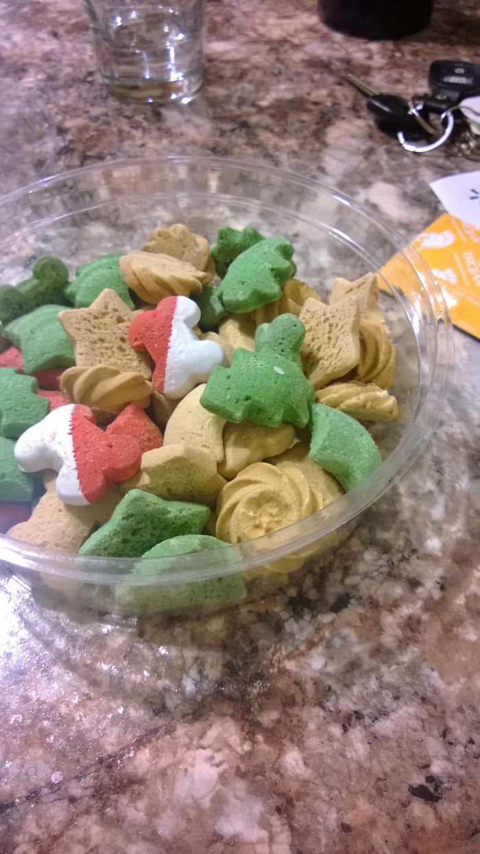 Mi novia se estaba comiendo estas "galletas navideñas" sin saber que eran para perros